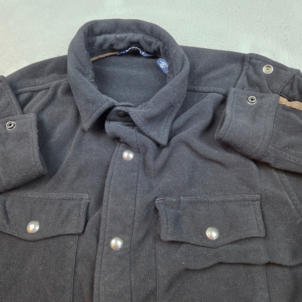 Chaps Fleece Shirt Jacket Mens Medium Black Snap Button Workwear Shacket Solid